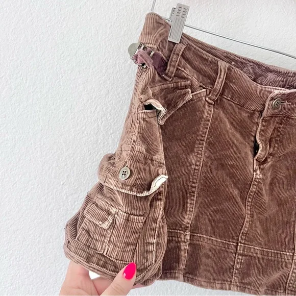 Vintage Y2K Nori Brown Corduroy Cargo Mini Skirt Sz 9 - Picture 5 of 6